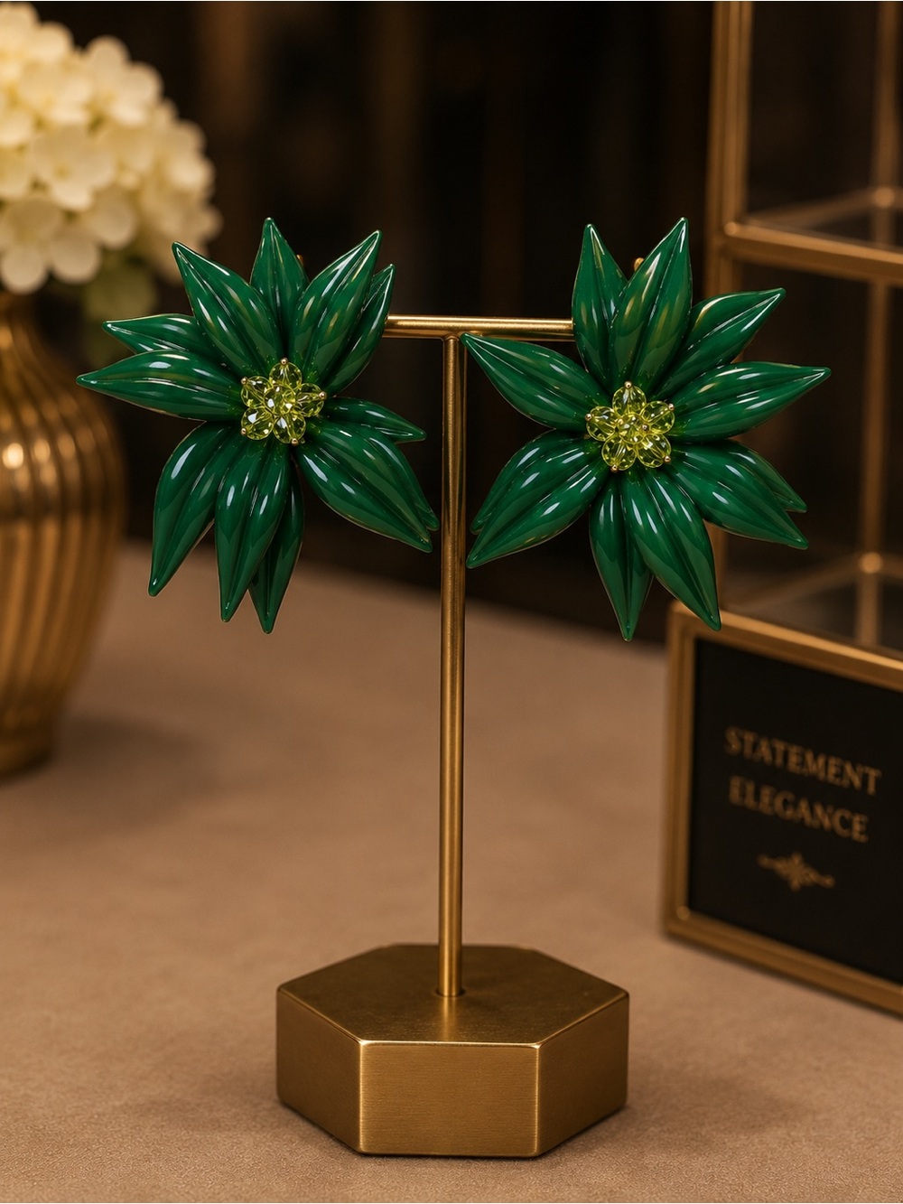 Green Floral Statement Earrings - Brand